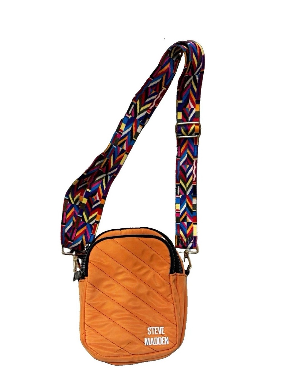 Steve Madden Orange Quilted Crossbody with Multicolor Strap